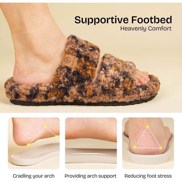 ⚡Women's Diva Spots Fuzzy Open Toe Slippers Soft Comfy Memory Foam House Shoes - Picture 4 of 8